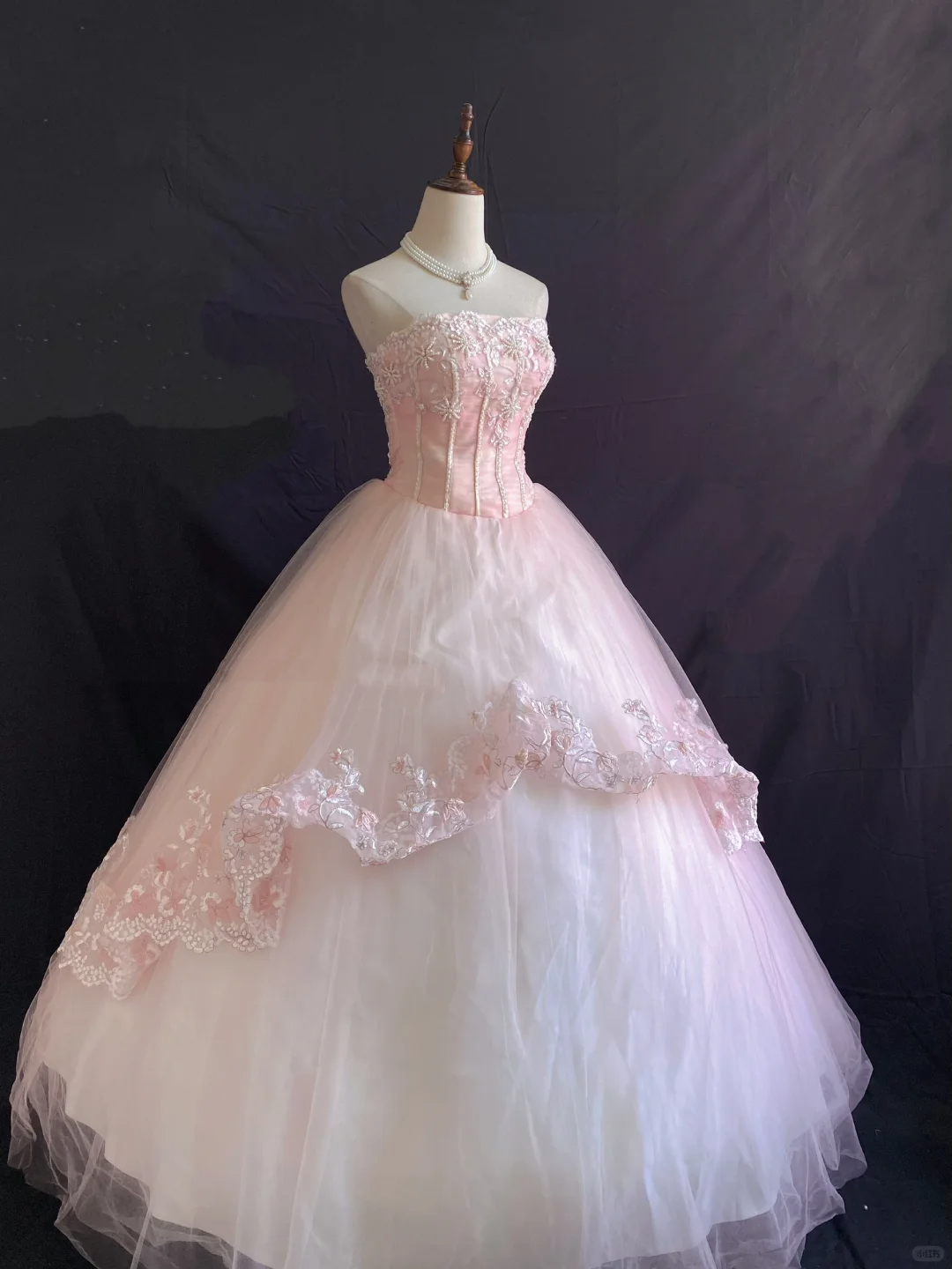 Light Pink Strapless Romantic Gown With Embroidery Detail, Cinched Waist & Voluminous Princess Skirt, Wedding Dress & Bridal Gown gh8227
