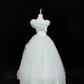 Light Blue Floral Neckline Cinched Waist Voluminous Skirt Romantic Dress, Wedding Gown gh8008