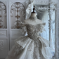White One Shoulder Gown with Silver Beadings, Waist-Cinched Design & Floor-Length Train Skirt, Prom Gown, Evening Gown & Bridal Wedding Gown gh7354