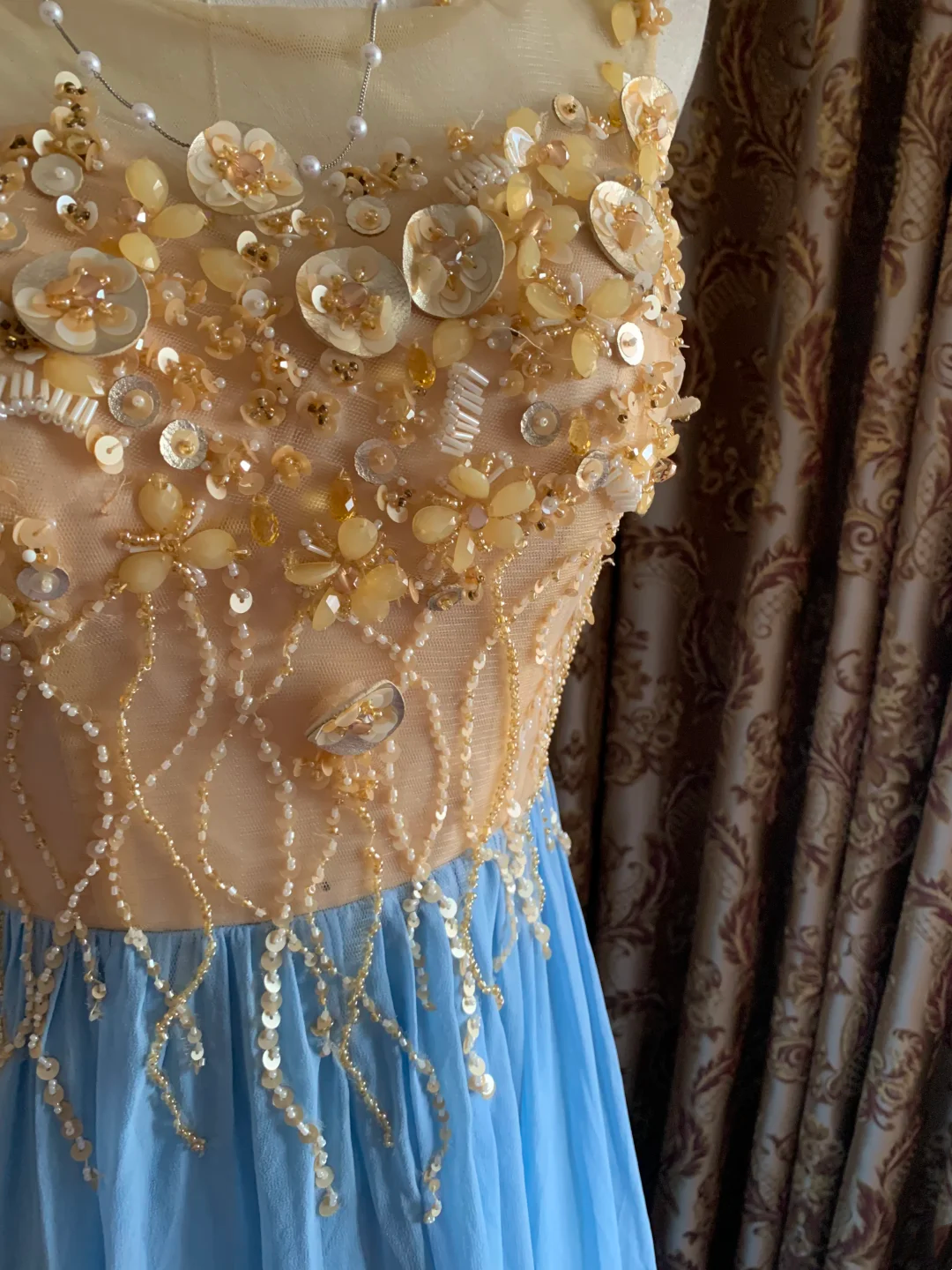 Orange Bodice Spliced Light Blue Skirt Prom Gown, Evening Formal Dress gh7243