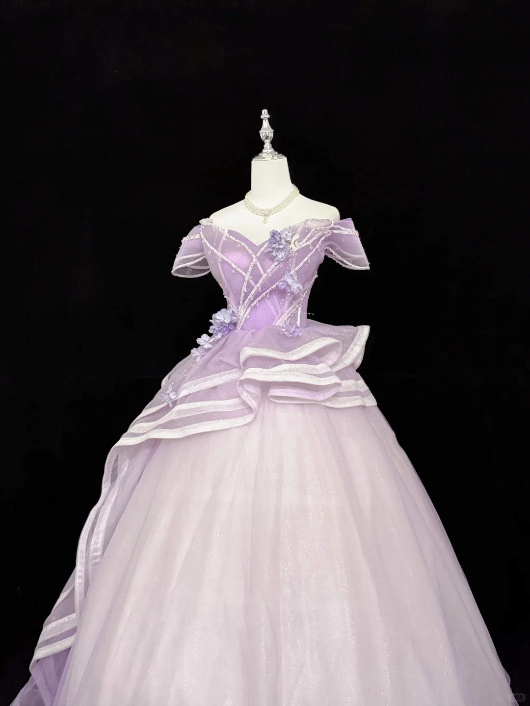 Lavender Off-the-Shoulder Cinched Waist Voluminous Princess Skirt Long Romantic Dress, Wedding Gown gh7874