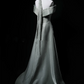 Premium Satin Off-Shoulder Waist-Cinched Fitted A-Line Long Evening Dress, Fairy Gown, Romantic Gown gh7471