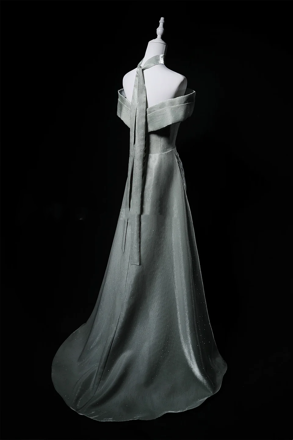 Premium Satin Off-Shoulder Waist-Cinched Fitted A-Line Long Evening Dress, Fairy Gown, Romantic Gown gh7471