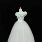 Light Blue Floral Neckline Cinched Waist Voluminous Skirt Romantic Dress, Wedding Gown gh8008