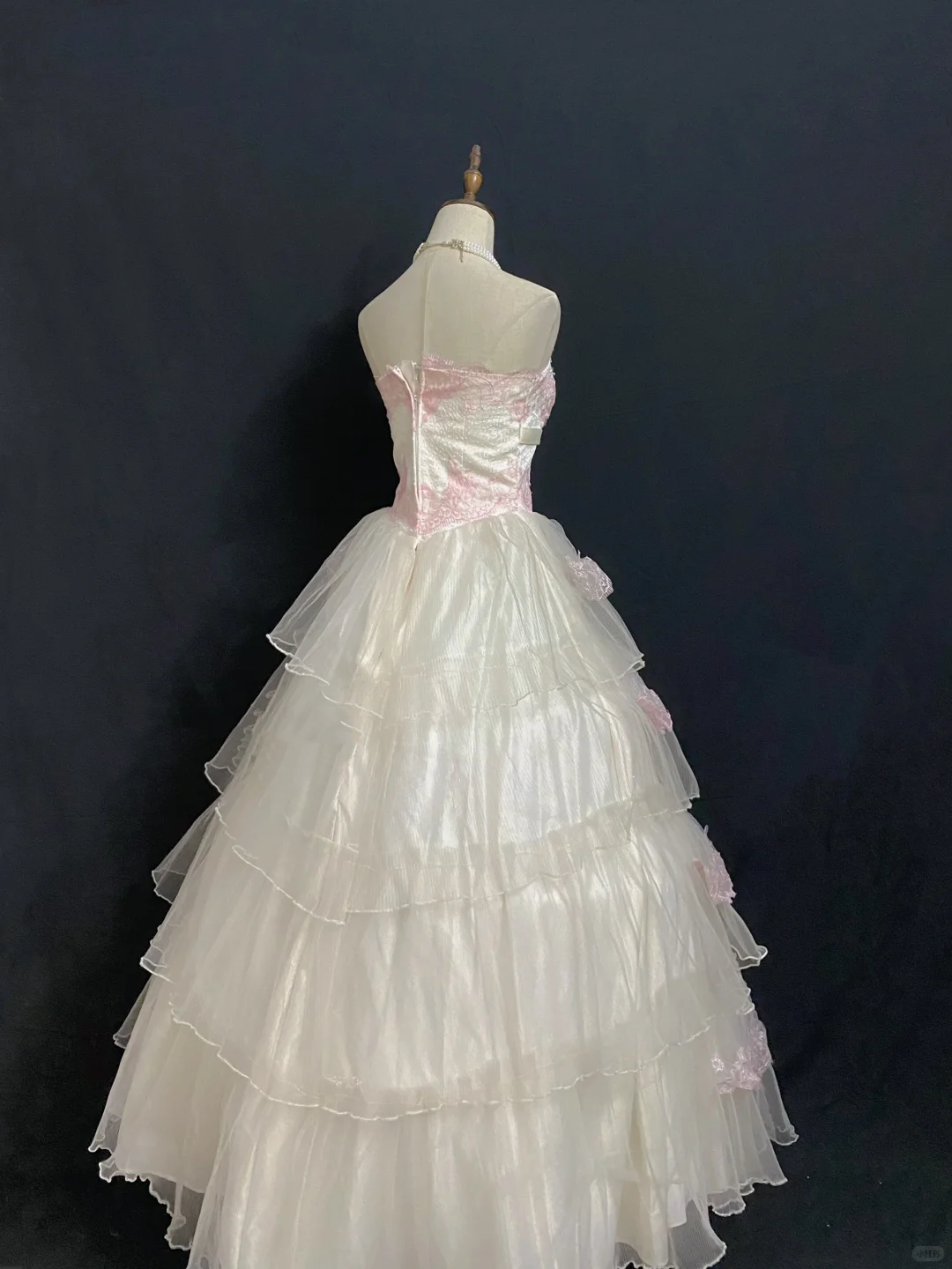 Blush Pink Strapless Romantic Gown with Embroidered Lace Trim, Fitted Waist and Fluffy Tiered Cake Skirt, Wedding Dress & Bridal Gown gh8323