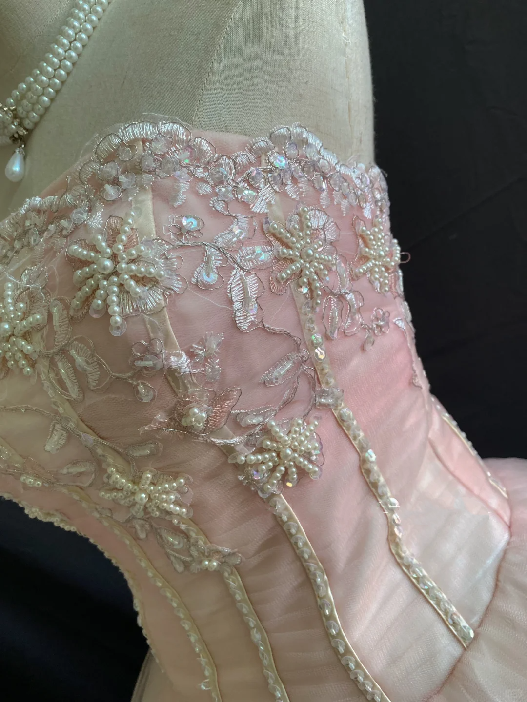 Light Pink Strapless Romantic Gown With Embroidery Detail, Cinched Waist & Voluminous Princess Skirt, Wedding Dress & Bridal Gown gh8227