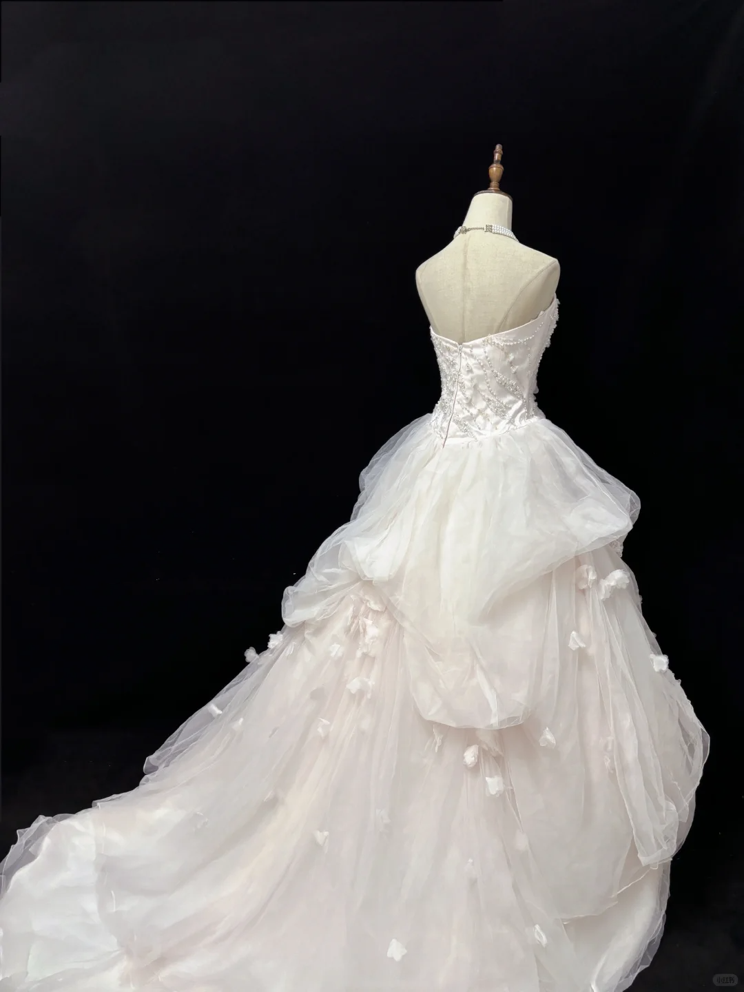 Blush Pink Strapless Romantic Dress With Rhinestones, Cinched Waist, Voluminous Tiered Skirt, Wedding Gown gh8097
