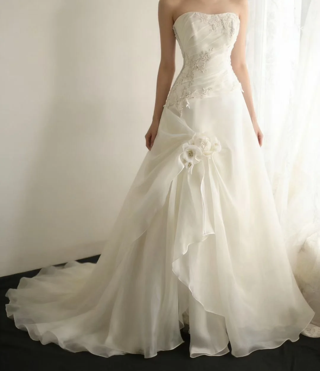 White strapless fitted waist vintage-style elegant ball gown, evening gown gh7127