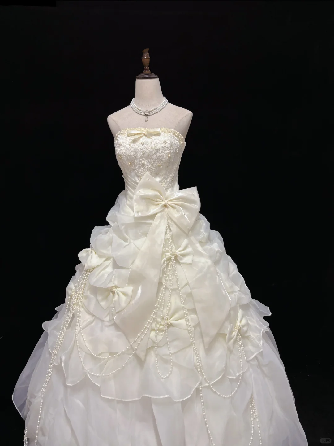 Light Apricot Strapless Romantic Gown With Bow Detail, Cinched Waist, Flowy Voluminous Skirt, Wedding Dress & Bridal Gown gh8182