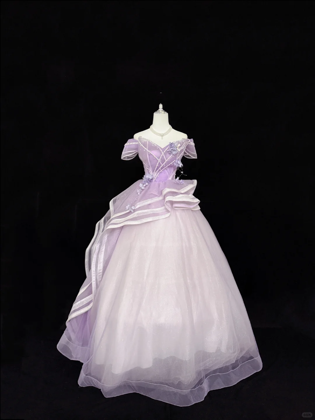 Lavender Off-the-Shoulder Cinched Waist Voluminous Princess Skirt Long Romantic Dress, Wedding Gown gh7874