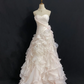 Blush Pink Floral Strapless Wedding Dress, Cinched Waist, Long Puffy Skirt gh8273