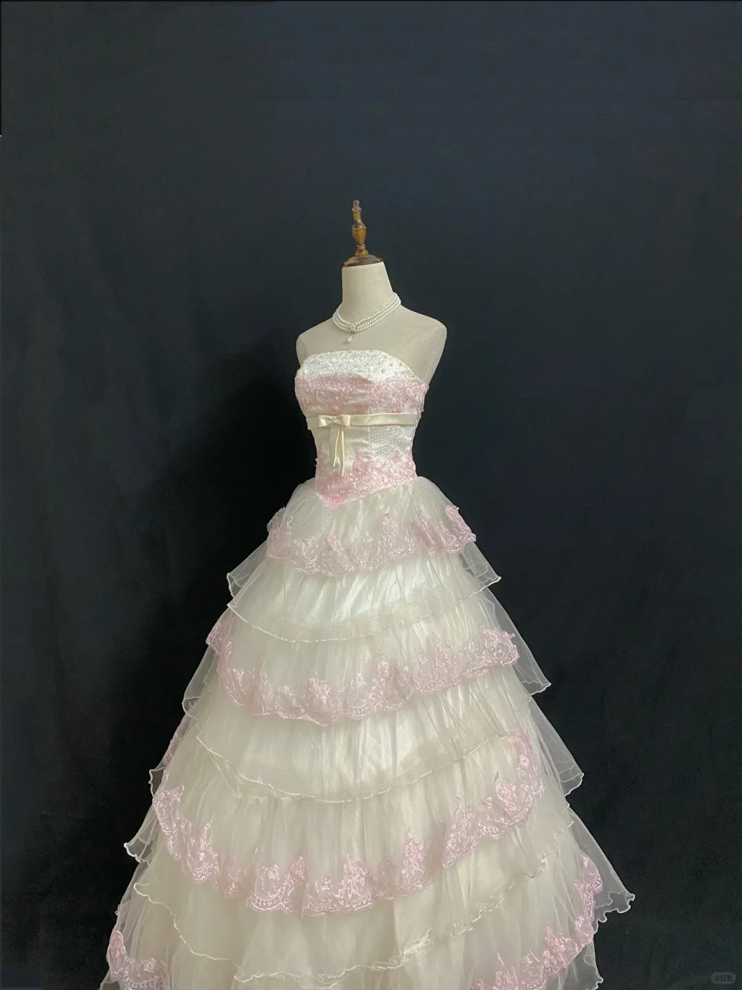 Blush Pink Strapless Romantic Gown with Embroidered Lace Trim, Fitted Waist and Fluffy Tiered Cake Skirt, Wedding Dress & Bridal Gown gh8323
