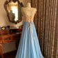 Orange Bodice Spliced Light Blue Skirt Prom Gown, Evening Formal Dress gh7243