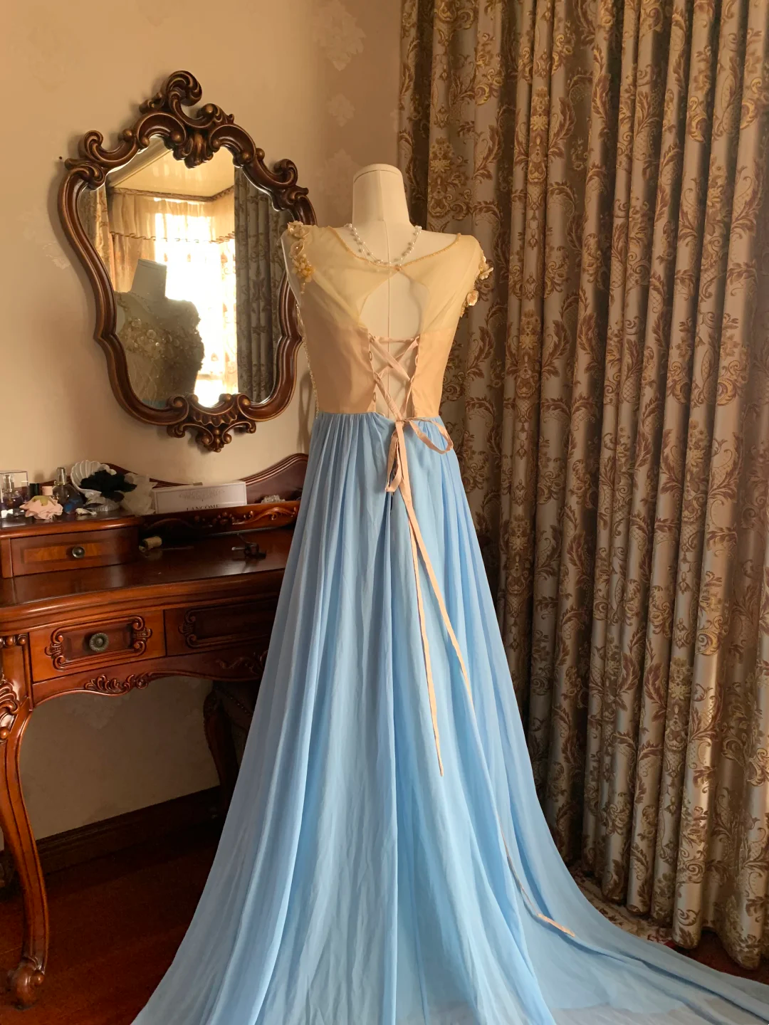 Orange Bodice Spliced Light Blue Skirt Prom Gown, Evening Formal Dress gh7243