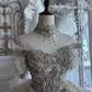 White One Shoulder Gown with Silver Beadings, Waist-Cinched Design & Floor-Length Train Skirt, Prom Gown, Evening Gown & Bridal Wedding Gown gh7354