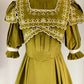 Olivgrünes, bodenlanges Spitzenkleid im viktorianischen Stil für Teepartys · Retro-Partykleid gh6737
