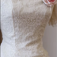 Ivory Square Neck Tea Length Bridal Gown Lace Flutter Sleeve Vintage A-Line Wedding Dress with 3D Flower gh9458