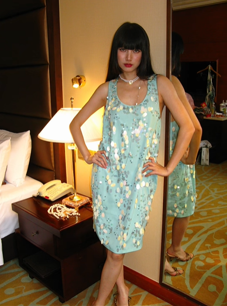 Light Sky Blue Crew Neck Sequin Vintage Luxury Prom Gown, Evening Party Dress gh8364