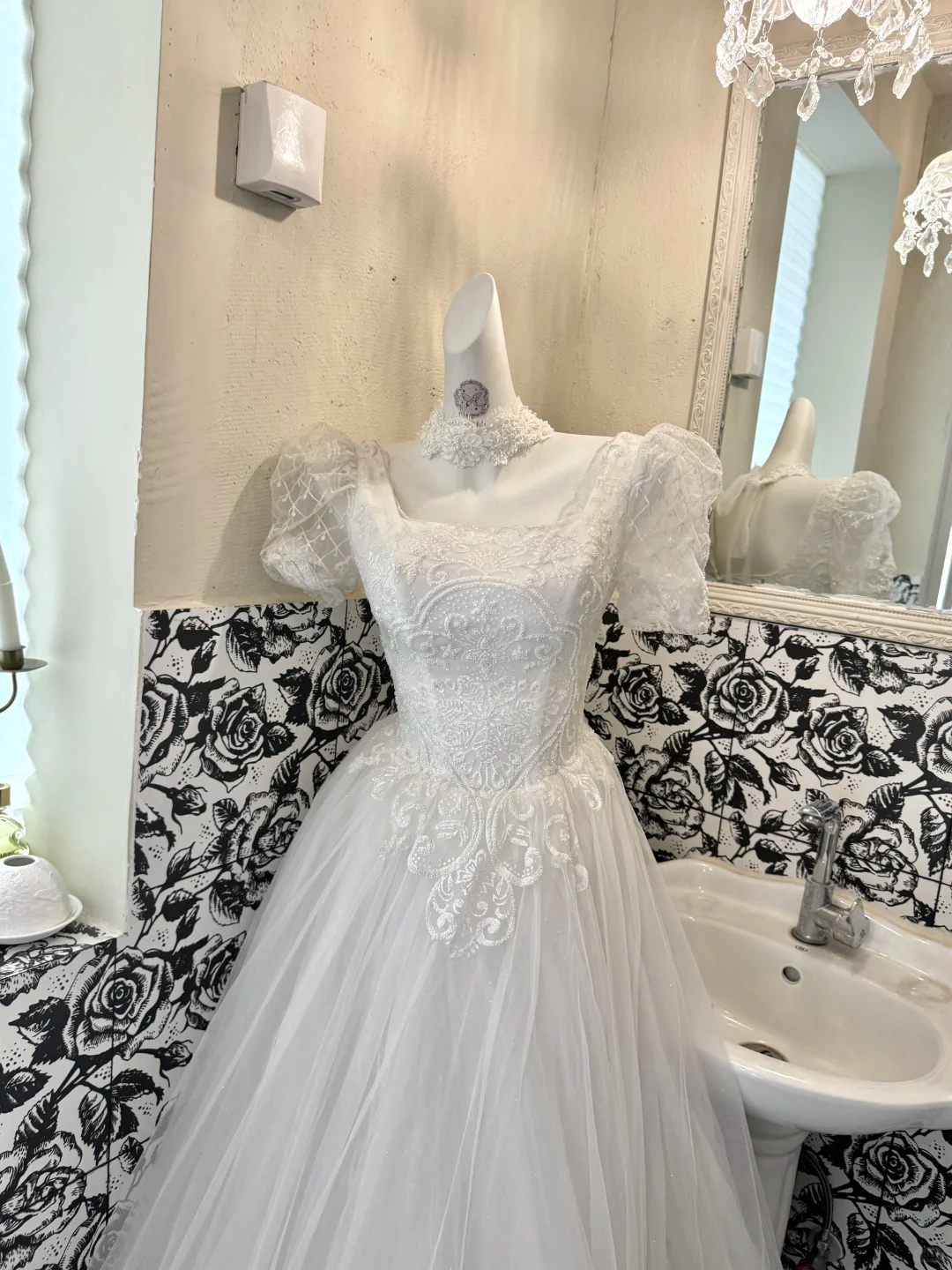 Ivory Puff Sleeve Square Neck Waist-Cinched A-Line Elegant Luxury Romantic Dress, Wedding Gown gh7709