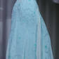 ✨Girlhomeshops-Light Lake Blue Floral Beaded Wide Strap Mermaid Prom Dress With Long Sashes gh10033