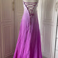 Rosa Lila Gradienten Mode Elegante Retro Strass Lange Chiffon Ballkleid Abendkleid gh4339