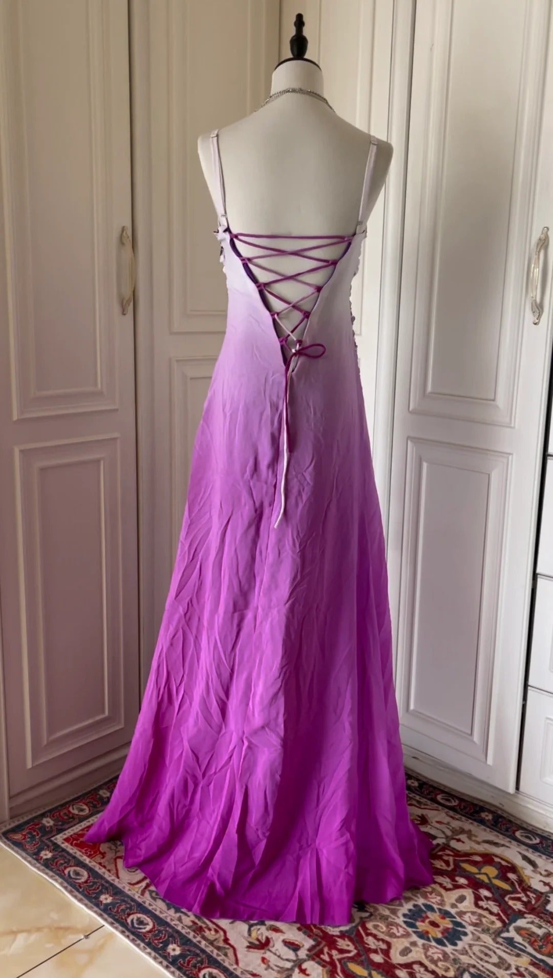 Rosa Lila Gradienten Mode Elegante Retro Strass Lange Chiffon Ballkleid Abendkleid gh4339