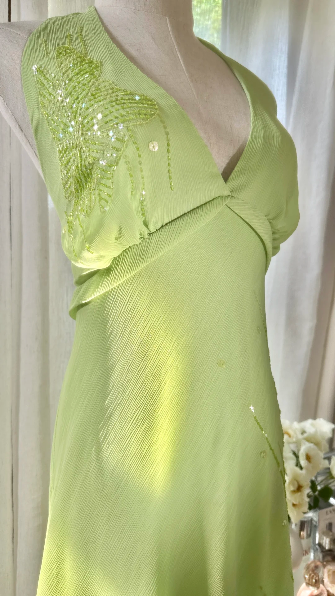 Hellgrünes, glänzendes, modisches, elegantes, exquisites, mit Perlen verziertes, langes Chiffon-Ballkleid mit Feenmotiv, Abendkleid für Geburtstage/Hochzeitsgäste/Feiertagspartys, Ballkleid, Valentinstags-Date-Kleid, gh4038