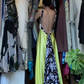 Lemon Yellow Sweetheart Neck Long Formal Gown Printed Wide Strap Satin A-Line Evening Dress gh9665