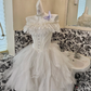 Ivory Off-the-Shoulder Cinched Waist Figure-Flattering Voluminous Short Romantic Dress, Wedding Gown gh7800