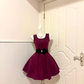 Plum Purple Velvet Sleeveless Short Cocktail Dress, Round Neck Black Rhinestone Bow Sash A‑Line Homecoming Party Gown gh9171