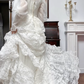 Ivory Vintage Lace High‑Neck Puff‑Sleeve Tie‑Cuff A‑Line Short Train Wedding Dress gh8774