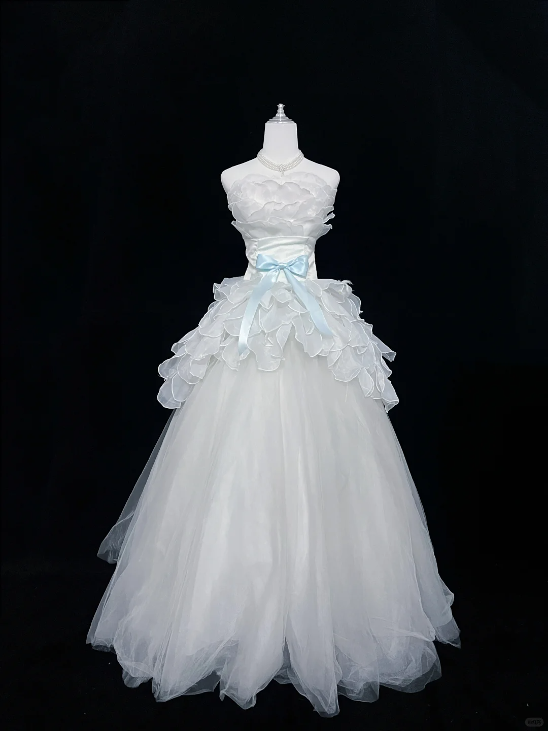 White Strapless with Ruffle Trim, Cinched Waist, Elegant A-Line Skirt Long Romantic Dress, Wedding Gown gh8059