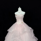 Blush Pink Strapless Gown with 3D Florals, Cinched Waist & Voluminous Princess Skirt, Romantic Wedding Dress gh7923