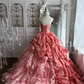 Pink Strapless Fitted Waist Puffy Tulle Skirt Prom Gown, Evening Gown & Bridal Wedding Gown gh7355