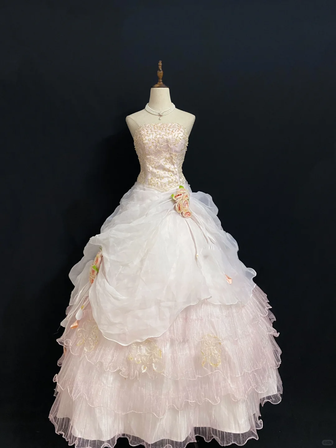 Blush Pink Strapless Long Romantic Gown with Beaded Decorations, Fitted Waist and Fluffy Princess Skirt, Wedding Dress & Bridal Gown gh8324