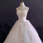 Blush Pink Floral Strapless Romantic Gown, Cinched Waist & Voluminous Princess Skirt, Wedding Dress & Bridal Gown gh8228