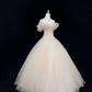 Blush Pink Soft Off-the-Shoulder Cinched Waist Embroidered Voluminous Princess Skirt Romantic Dress, Wedding Gown gh8009