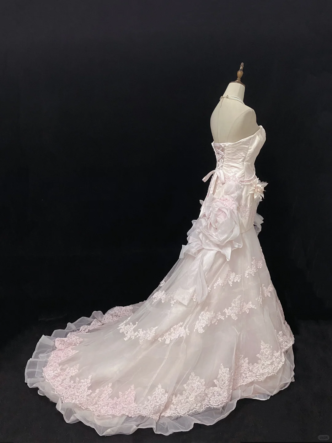 Blush Pink Strapless Long Romantic Gown, Floral Embroidery, Cinched Waist & Slim Bodycon Fit, Wedding Dress & Bridal Gown gh8143