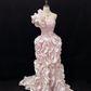 Blush Pink Floral One-shoulder Elegant Luxury Romantic Gown, Fitted Waist, Wedding Dress & Bridal Gown gh8183