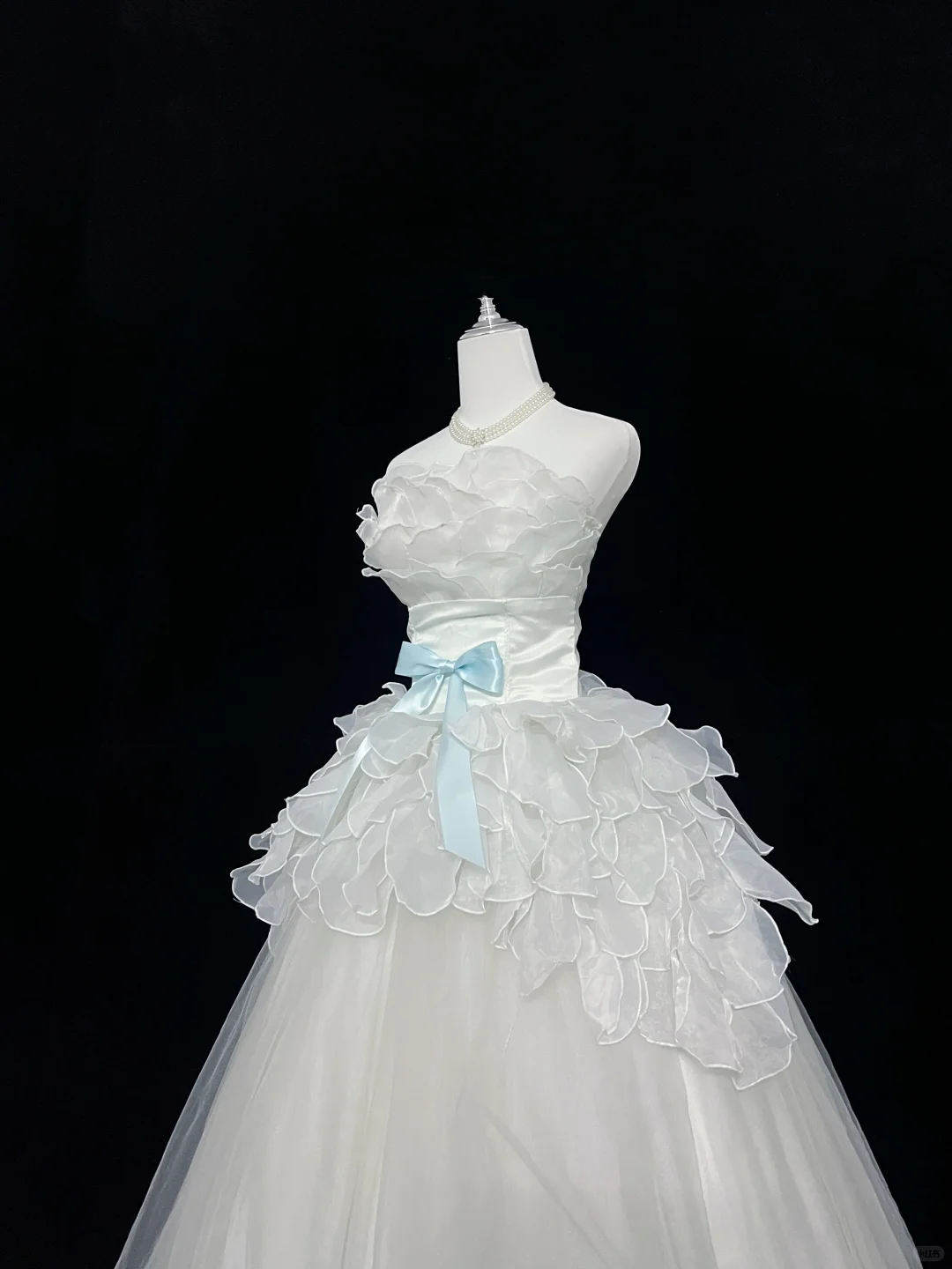 White Strapless with Ruffle Trim, Cinched Waist, Elegant A-Line Skirt Long Romantic Dress, Wedding Gown gh8059