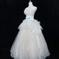 White Strapless with Ruffle Trim, Cinched Waist, Elegant A-Line Skirt Long Romantic Dress, Wedding Gown gh8059