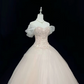 Blush Pink Soft Off-the-Shoulder Cinched Waist Embroidered Voluminous Princess Skirt Romantic Dress, Wedding Gown gh8009