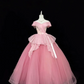 Blush Pink Off-the-Shoulder Soft Cinched Waist Voluminous Skirt Long Romantic Dress, Wedding Gown gh7875