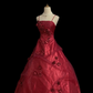 Burgundy Spaghetti Strap Wedding Dress, Fitted Waist, Long Vintage Puffy Princess Skirt gh8274