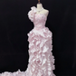 Blush Pink Floral One-shoulder Elegant Luxury Romantic Gown, Fitted Waist, Wedding Dress & Bridal Gown gh8183