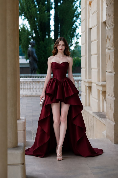 Burgundy Strapless Waist-Cinched Train Skirt Sexy Prom Dress, Evening Gown gh7301