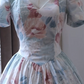 Watercolor Floral Print Off Shoulder Sweetheart Prom Dress Short Puff Sleeve A-Line Tea Length Formal Party Gown gh9459