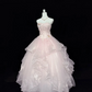Blush Pink Strapless Gown with 3D Florals, Cinched Waist & Voluminous Princess Skirt, Romantic Wedding Dress gh7923