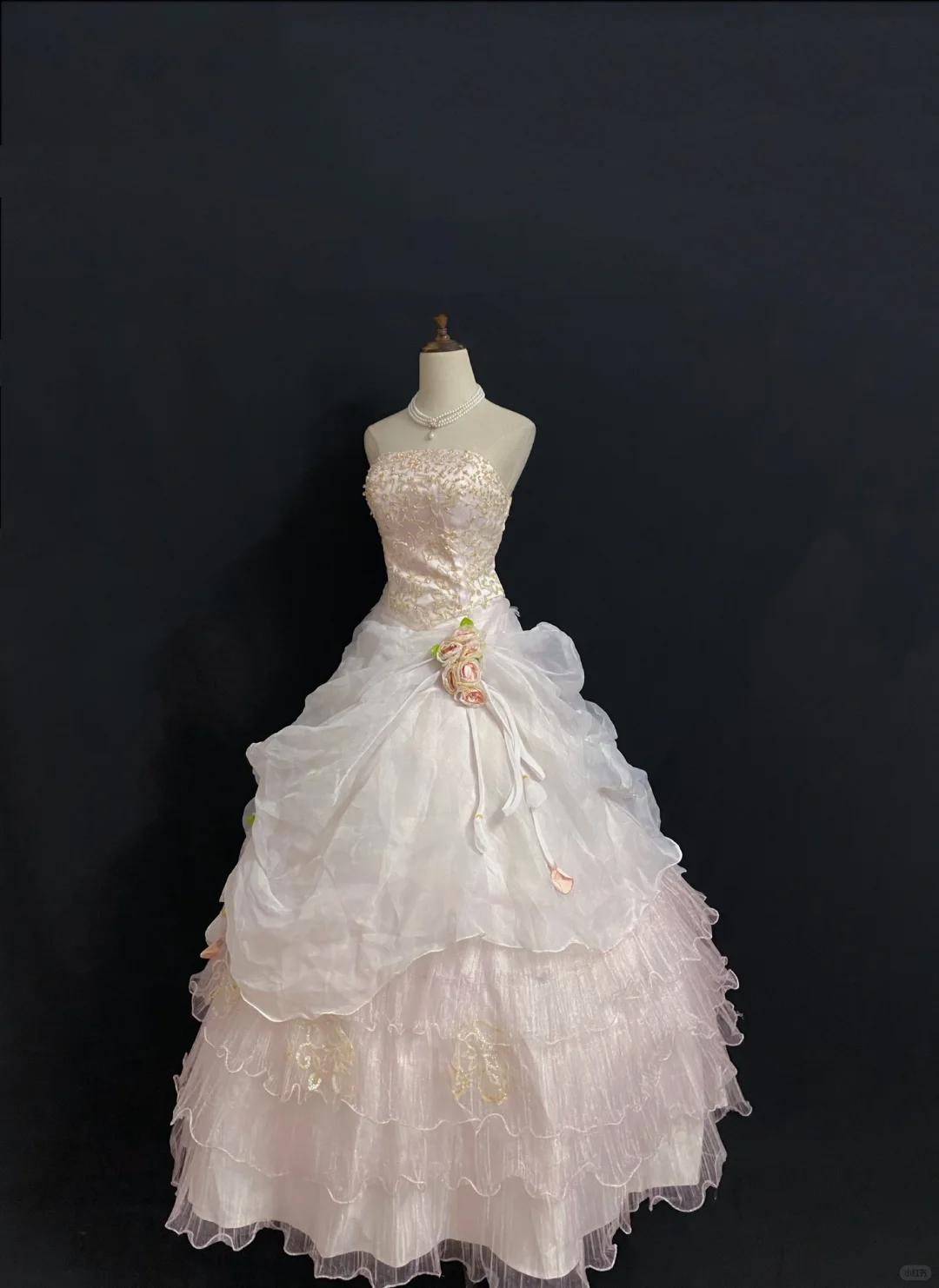 Blush Pink Strapless Long Romantic Gown with Beaded Decorations, Fitted Waist and Fluffy Princess Skirt, Wedding Dress & Bridal Gown gh8324