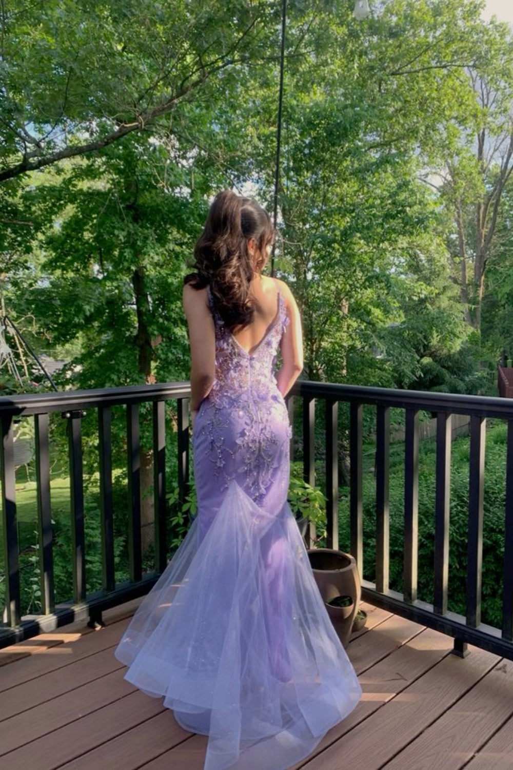 girlhomeshops-Purple Floral Fishtail Long Mermaid Slim Graduation Dress Prom Dress gh5861